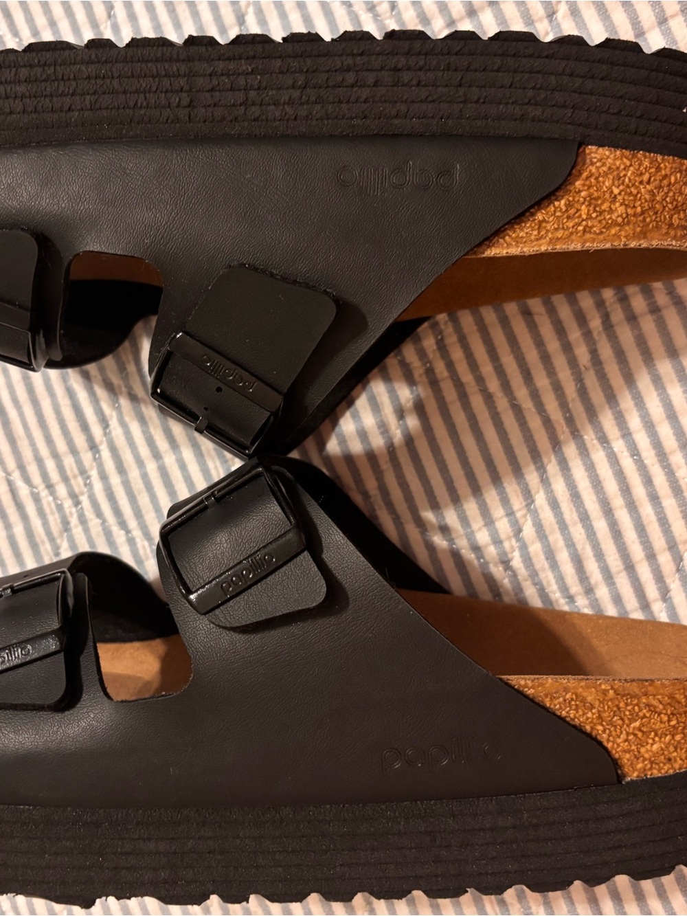 BIRKS/PAPILLio Black Vegan Double-Buckle Slide Sandals - Picture 5 of 6